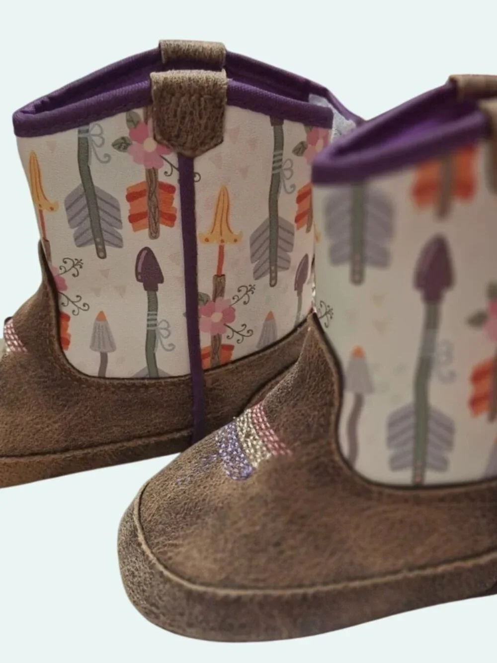 Old West Baby Girl Western Boots Size 0 With Velcro Closure & Arrow Print*SH2
